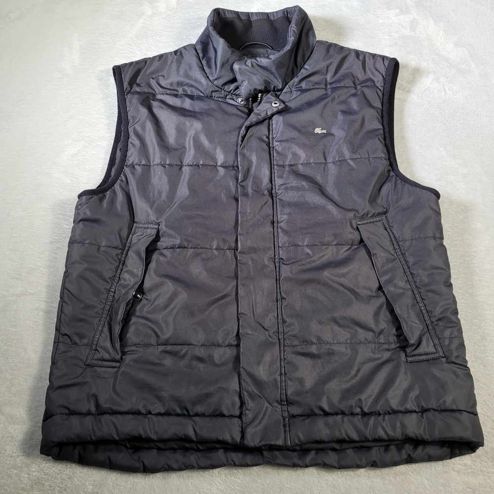 Lacoste Puffer Vest Mens 54/6 L Black Quilted Full Zip Sleeveless Jacket